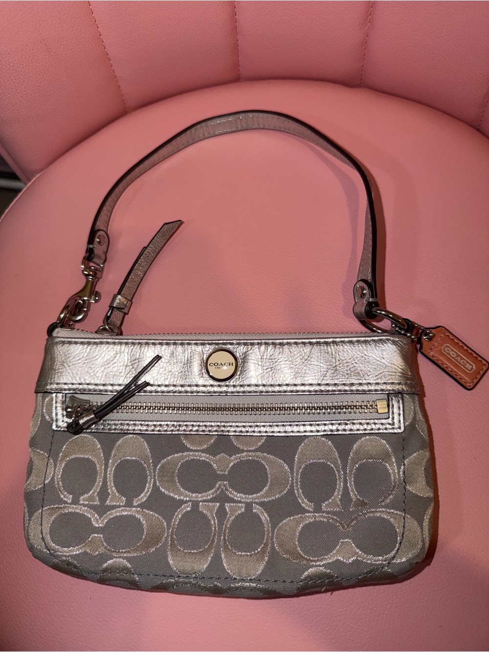 Coach Poppy Silver and Gray Large Wristlet